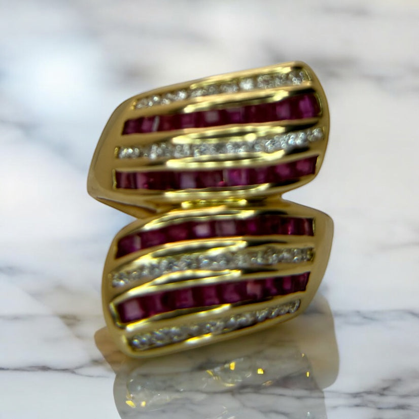 Estate 18k Gold Ruby and Diamond Statement Ring