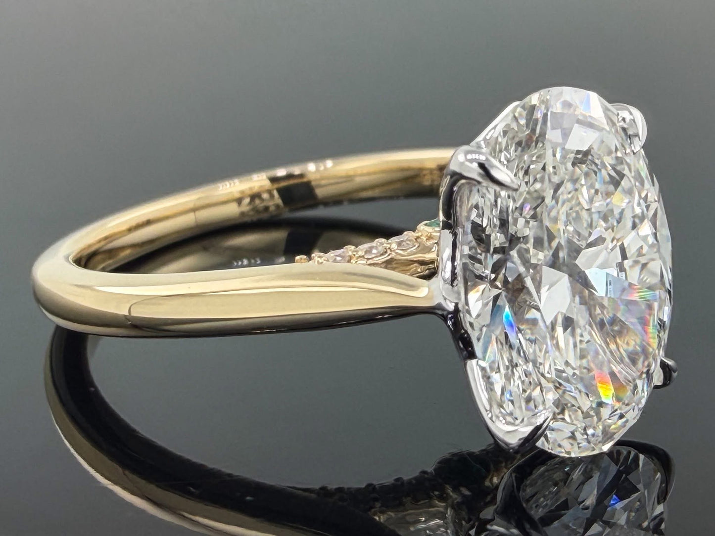 3.10ctw Oval Lab Diamond Engagement Ring IGI Certified 3ct E VVS2 14K Two Tone Gold