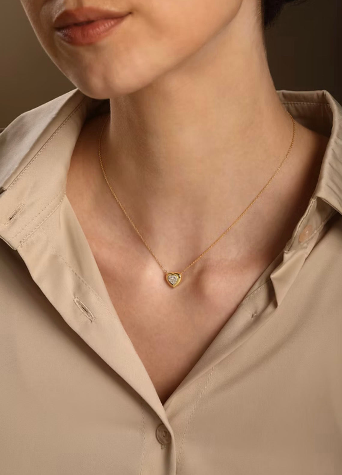 Puffy Heart Pendant Necklace in 14K Yellow Gold with Diamonds