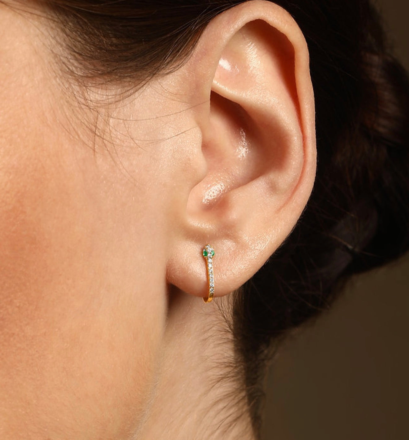 14K Yellow Gold Diamond & Gemstone Serpent Huggie Hoop Earrings