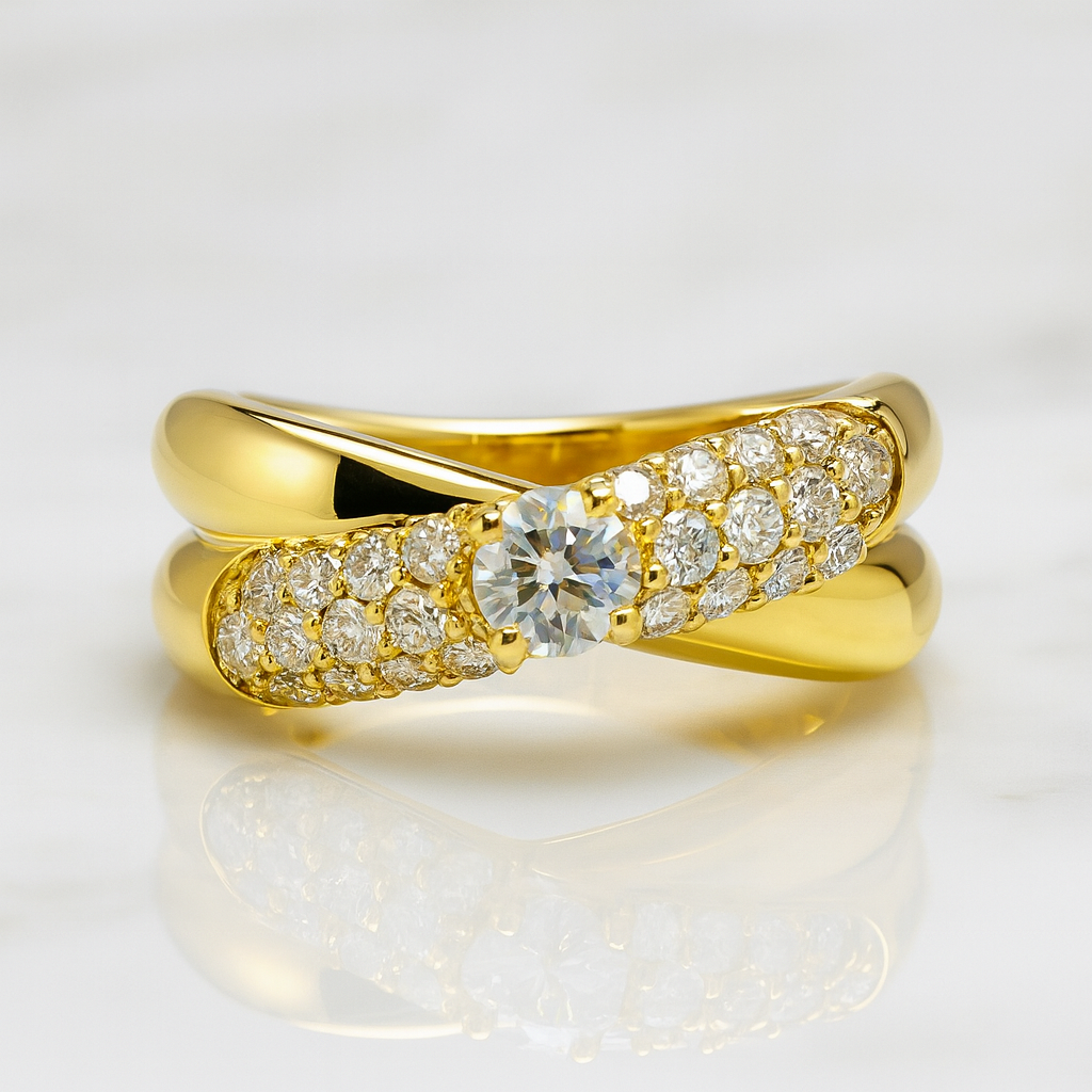 Estate 18K Gold Diamond Criss-Cross Ring