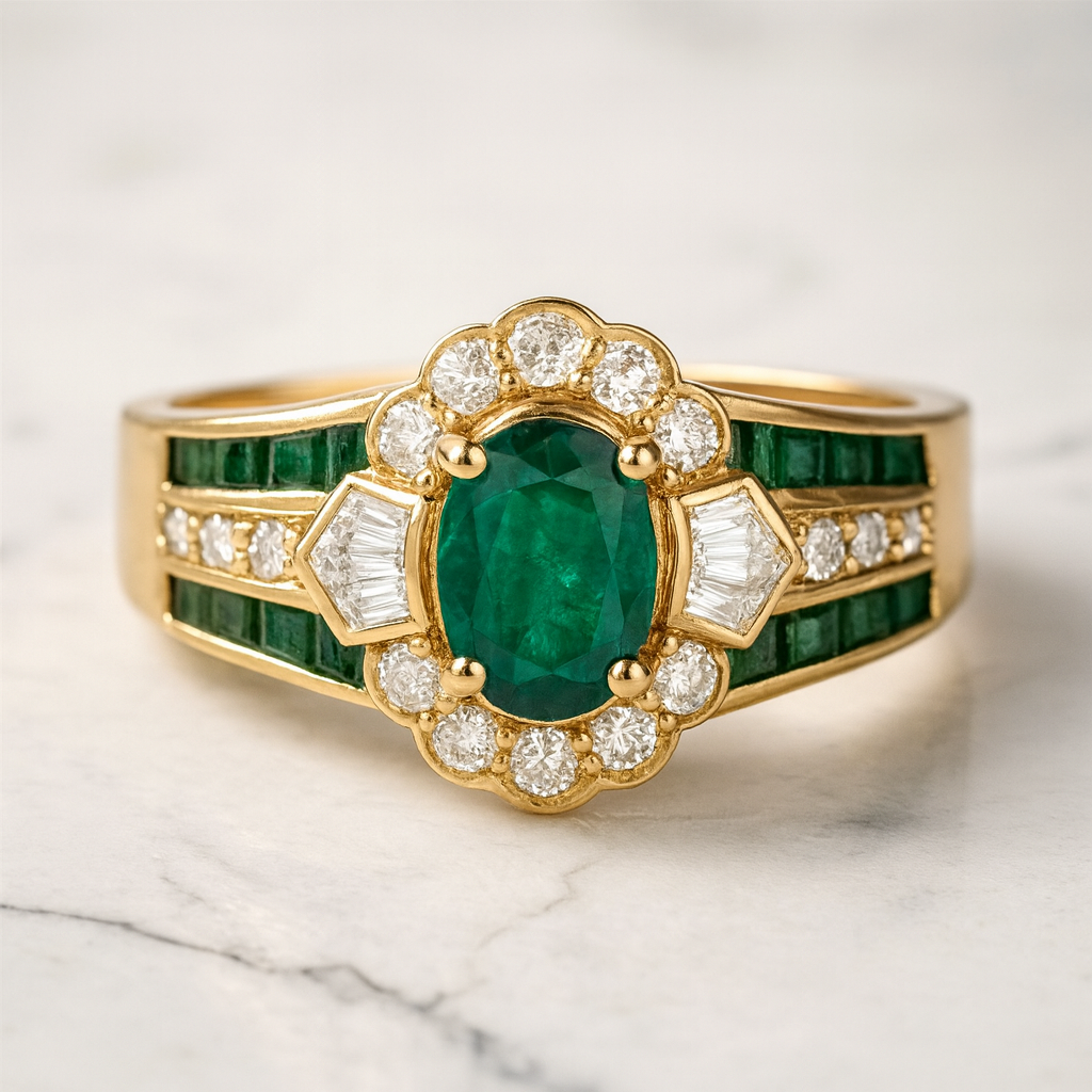 Estate Mid Century 18 K Emerald Majesty Ring