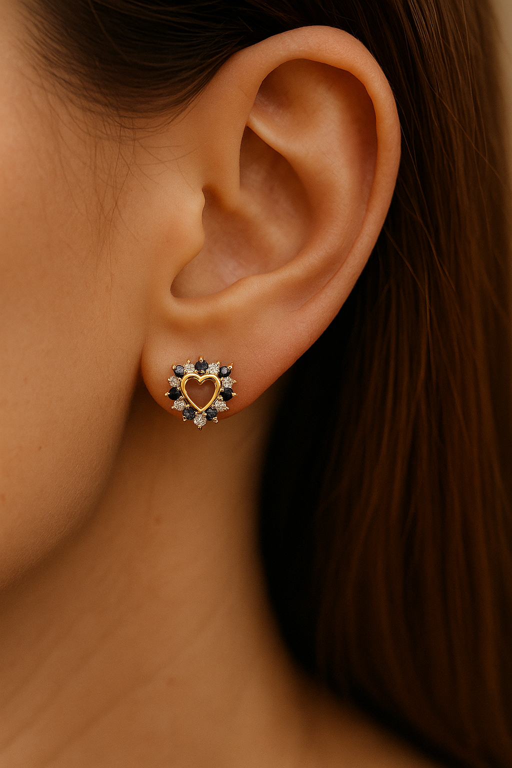 Estate 18K Sapphire Heart Diamond Earrings