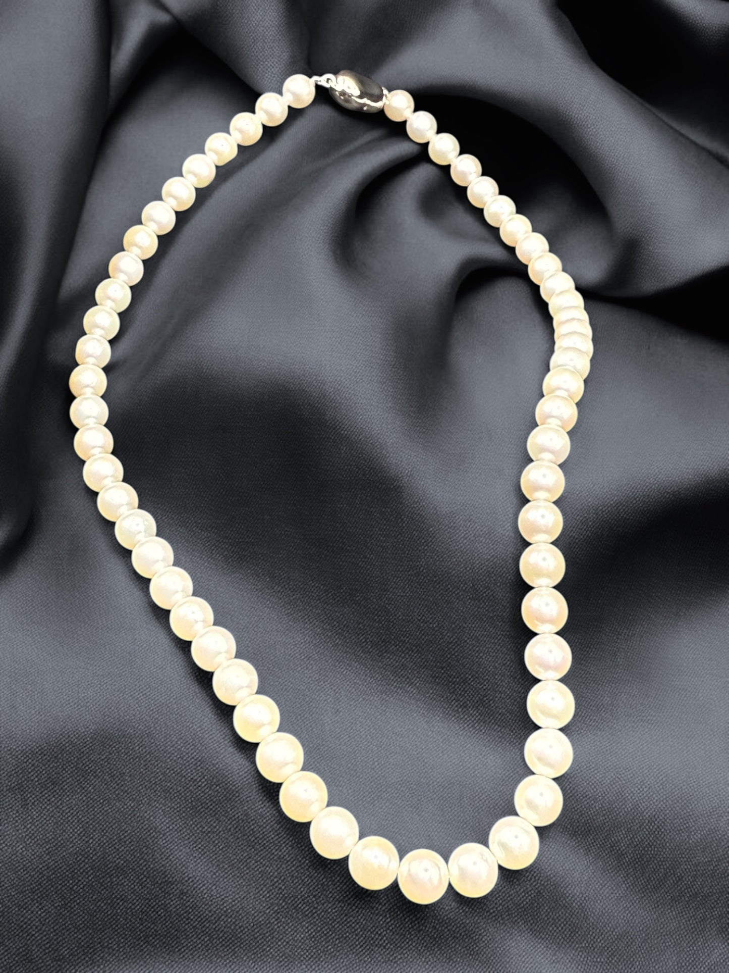 Fine Japanese Akoya Pearl Necklace 7mm High Luster, 16” Princess Length