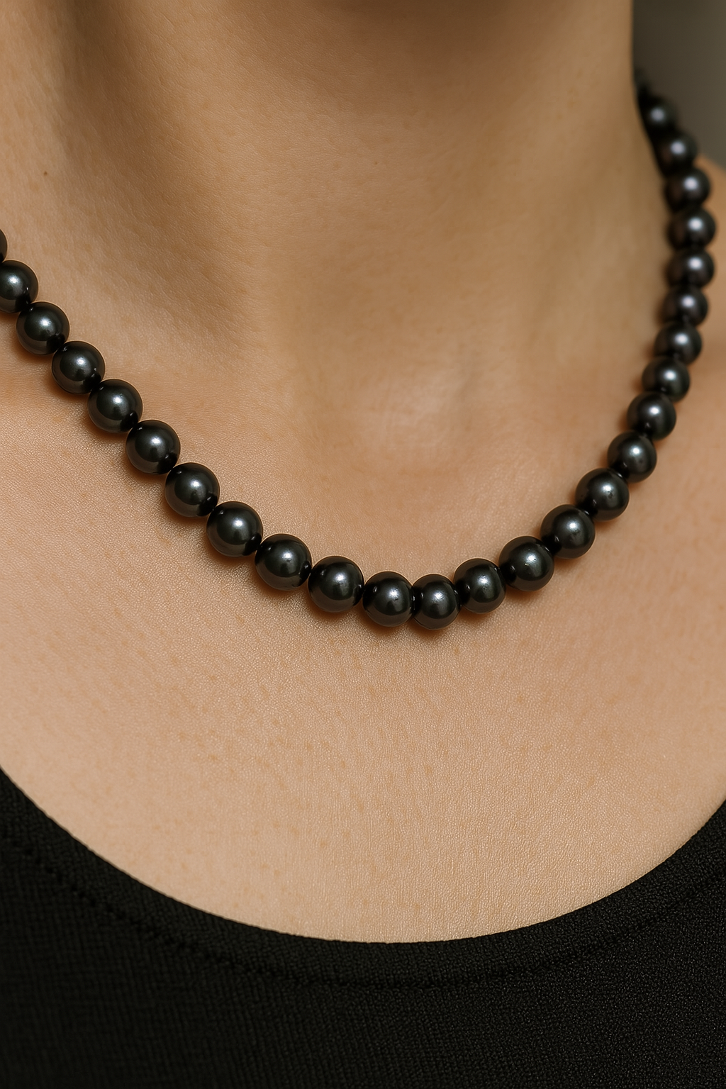 Elegant Black Akoya Pearl Strand Necklace High Luster