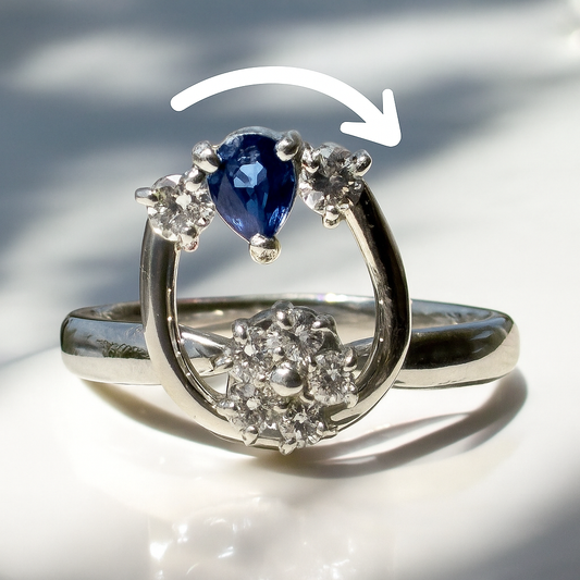 Vintage Spinner Ring in Platinum PT900 with Sapphire & Diamond Flower