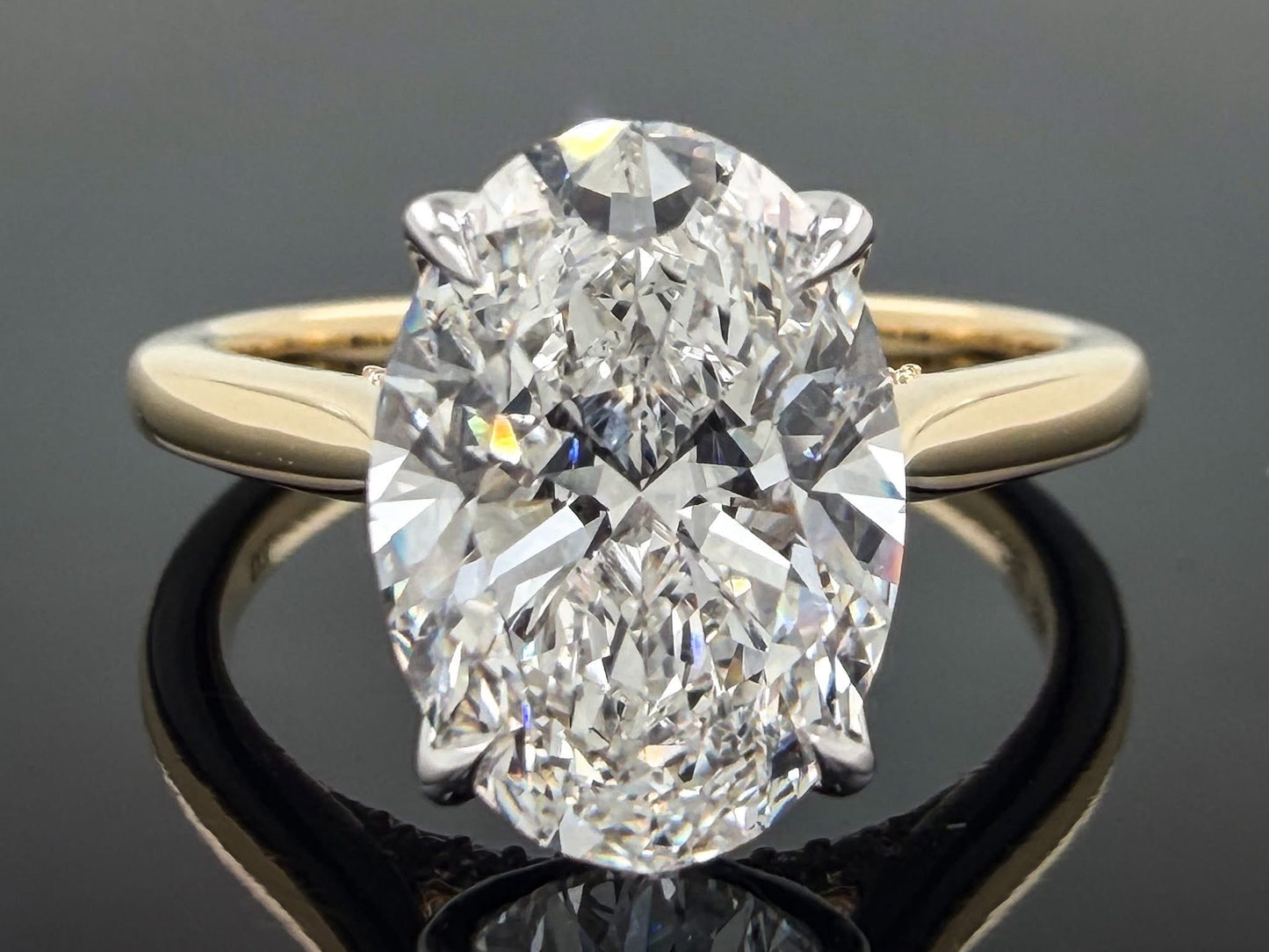 3.10ctw Oval Lab Diamond Engagement Ring IGI Certified 3ct E VVS2 14K Two Tone Gold
