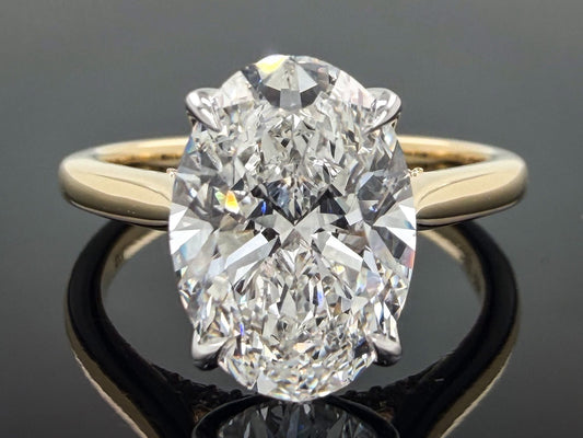 3.10ctw Oval Lab Diamond Engagement Ring IGI Certified 3ct E VVS2 14K Two Tone Gold