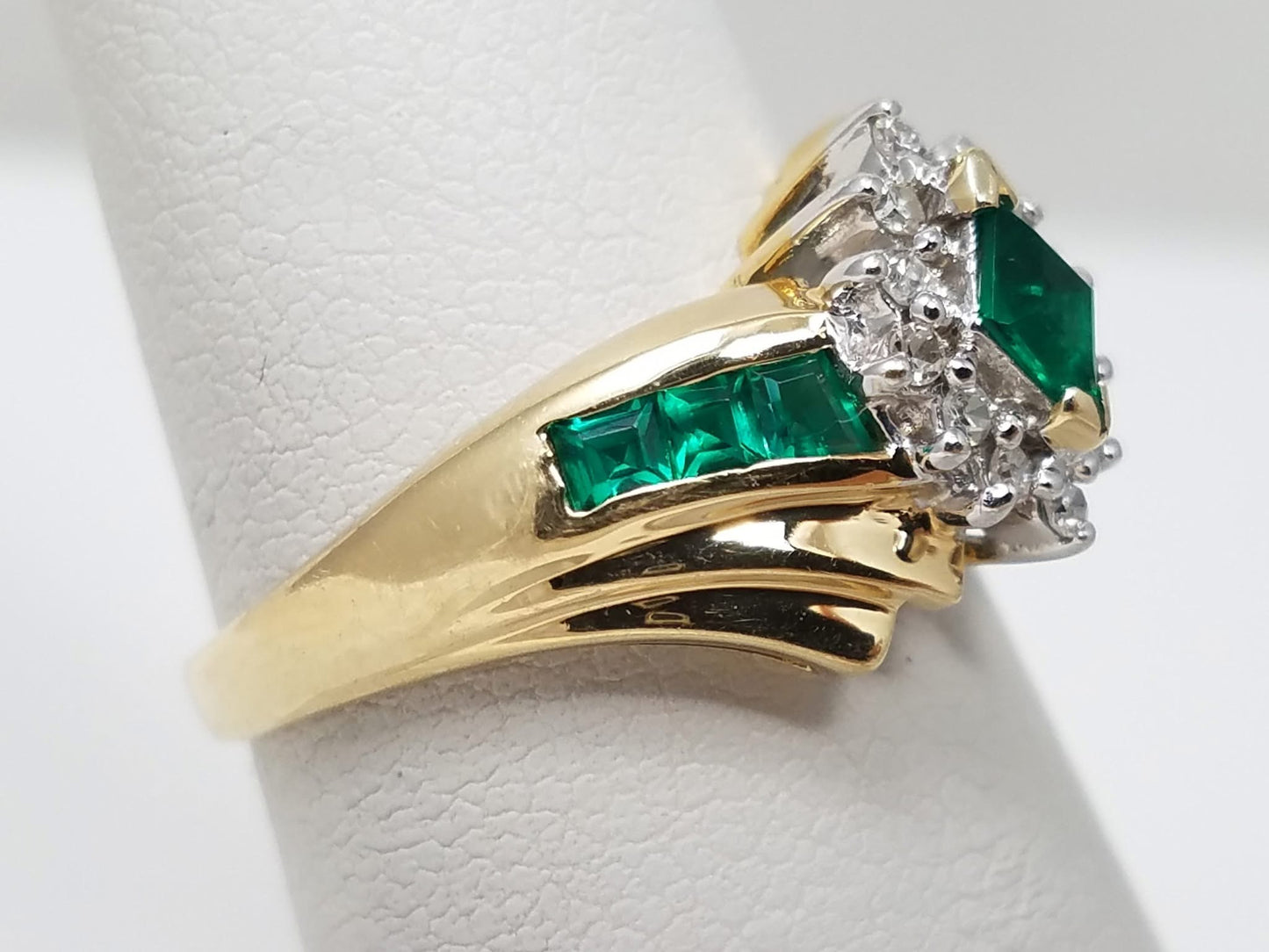 14K Yellow Gold Lab-Created Emerald & Natural Diamond Ring