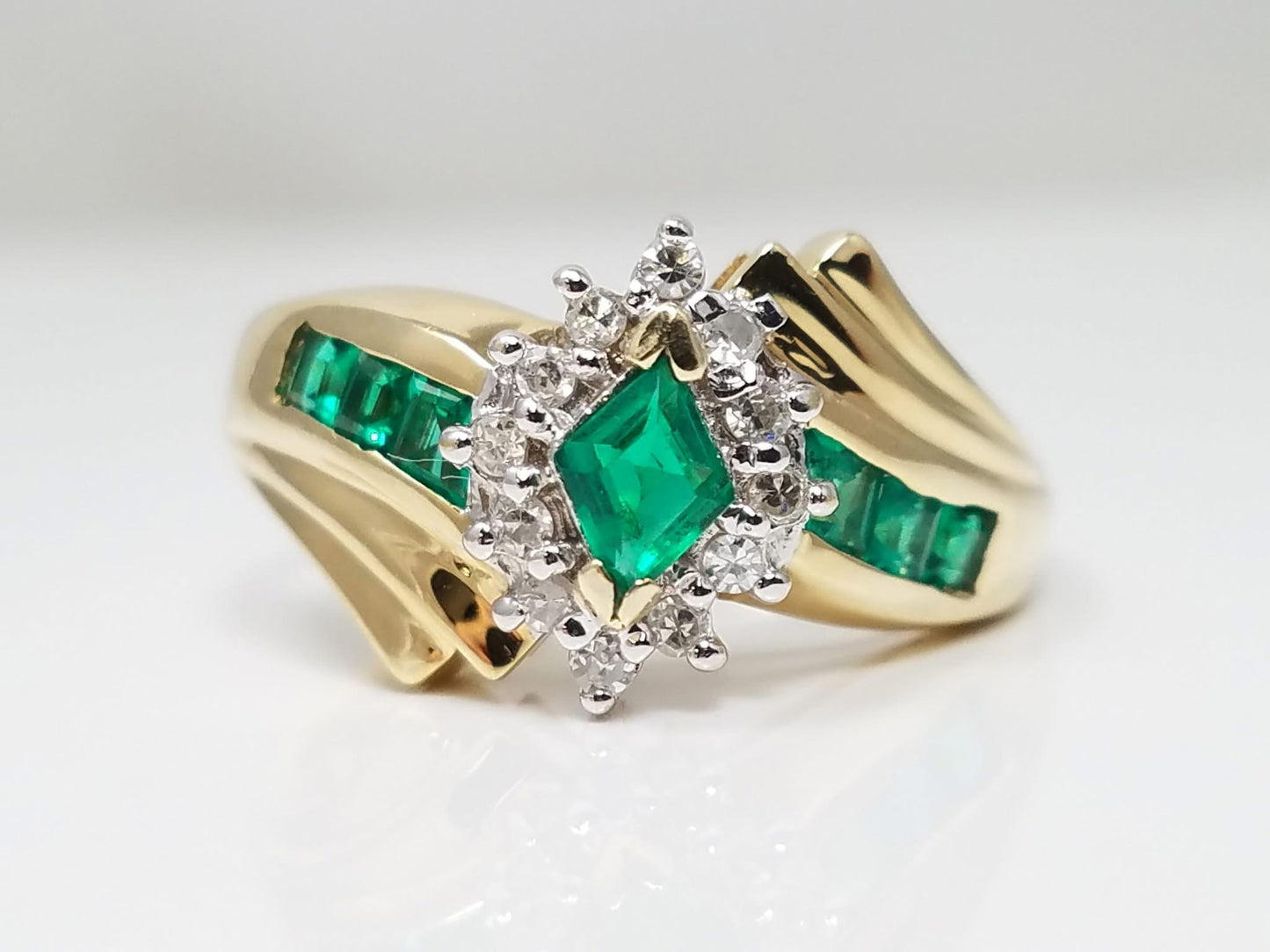 14K Yellow Gold Lab-Created Emerald & Natural Diamond Ring