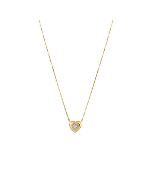 Puffy Heart Pendant Necklace in 14K Yellow Gold with Diamonds