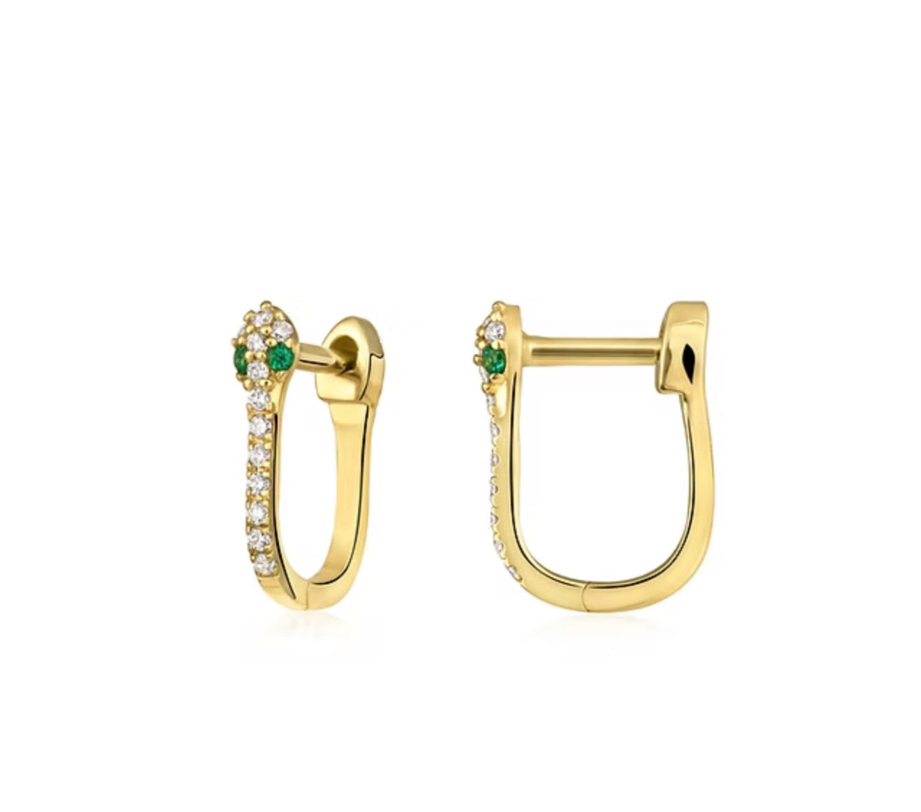 14K Yellow Gold Diamond & Gemstone Serpent Huggie Hoop Earrings