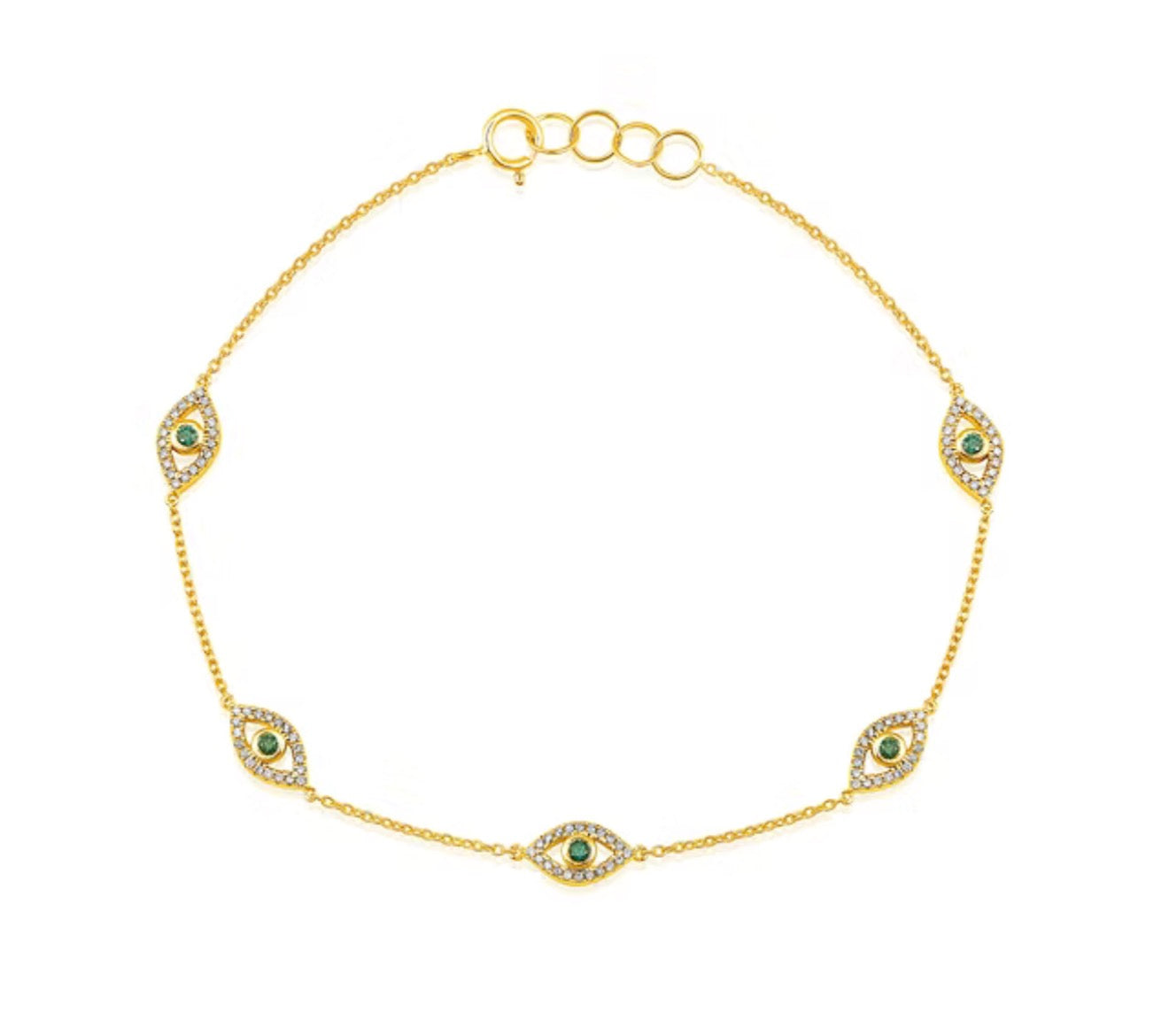 14K Blue Evil Eye Diamond Chain by the Yard Bracelet, 0.26 CTW