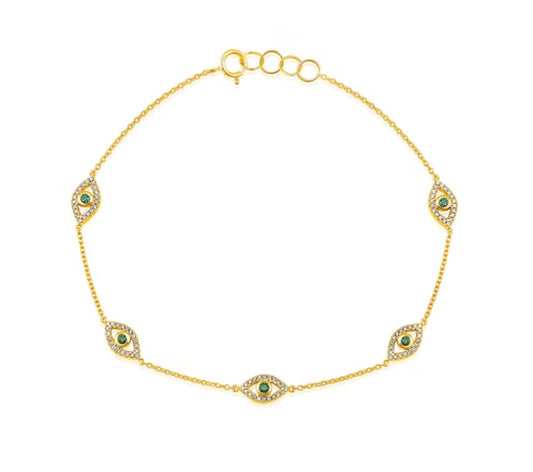 14K Blue Evil Eye Diamond Chain by the Yard Bracelet, 0.26 CTW