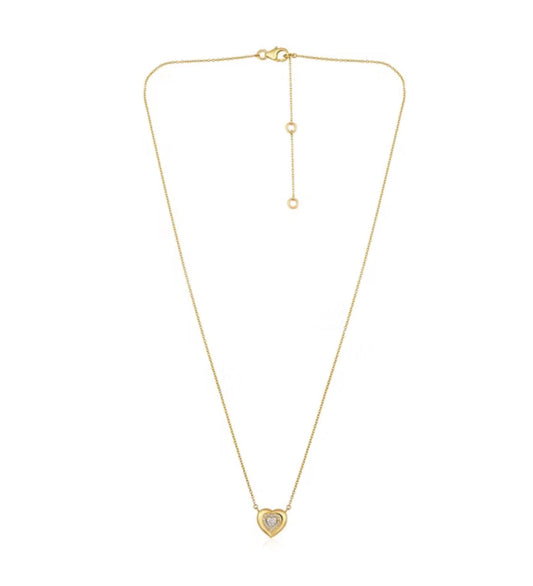Puffy Heart Pendant Necklace in 14K Yellow Gold with Diamonds