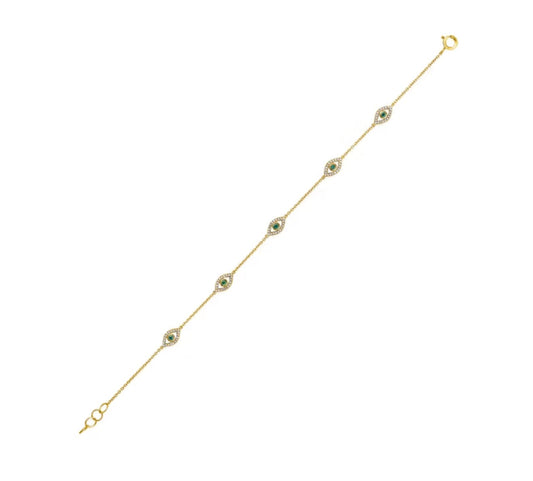 14K Blue Evil Eye Diamond Chain by the Yard Bracelet, 0.26 CTW