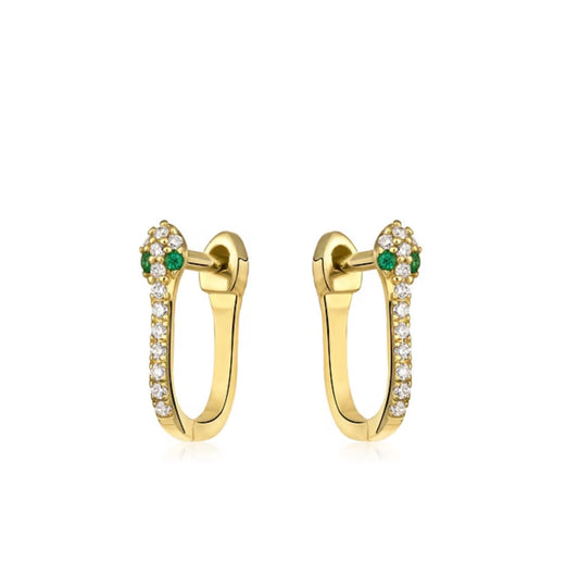 14K Yellow Gold Diamond & Gemstone Serpent Huggie Hoop Earrings