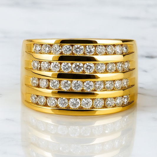 Estate 18K Gold Cigar Band Ring with Diamonds