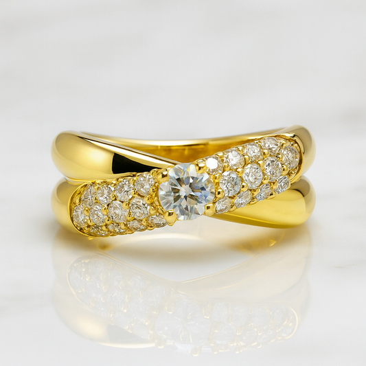 Estate 18K Gold Diamond Criss-Cross Ring