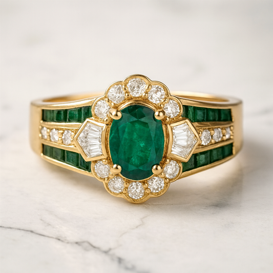 Estate Mid Century 18 K Emerald Majesty Ring