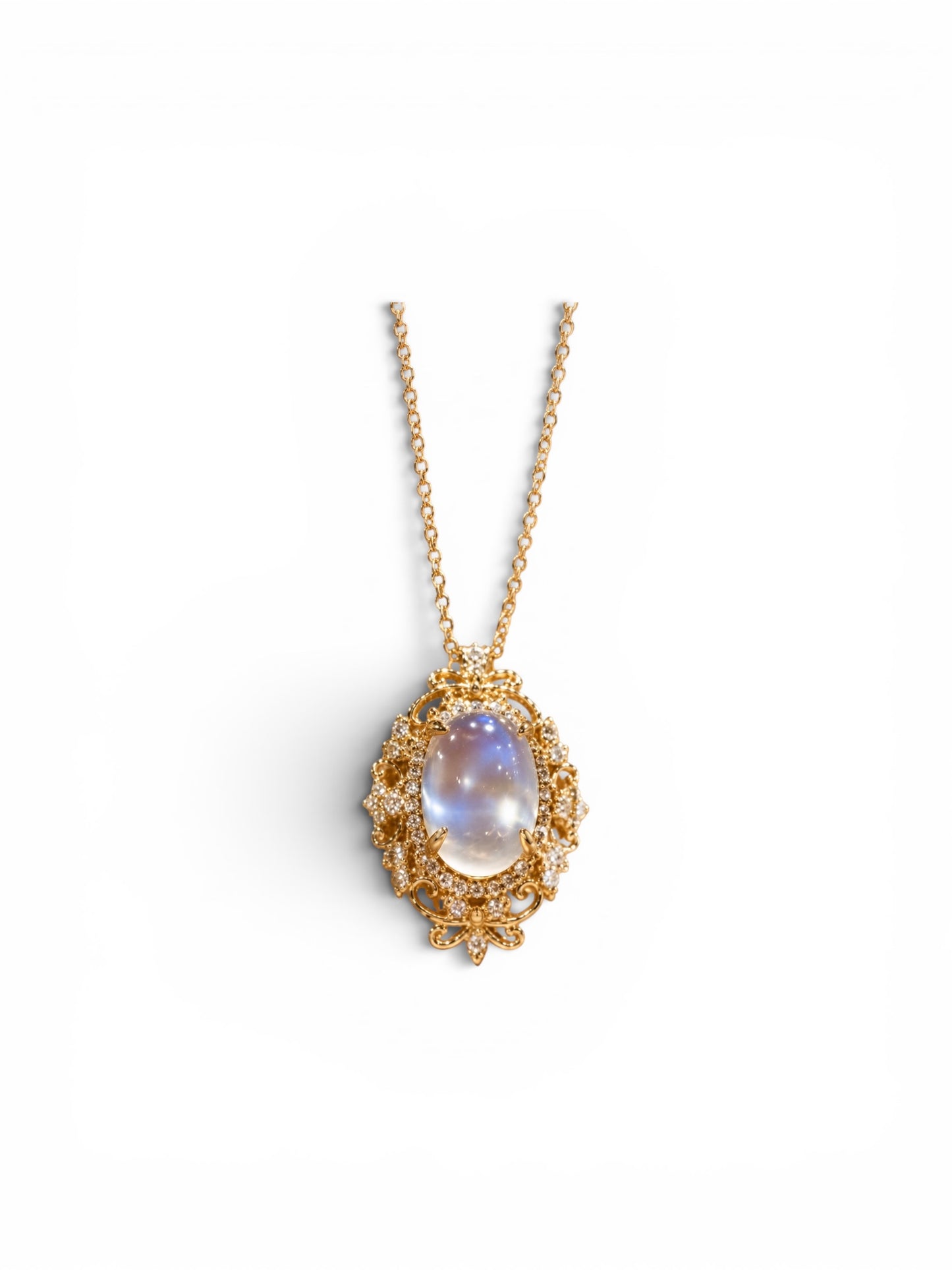 Natural Moonstone Diamond Necklace in 18K Gold