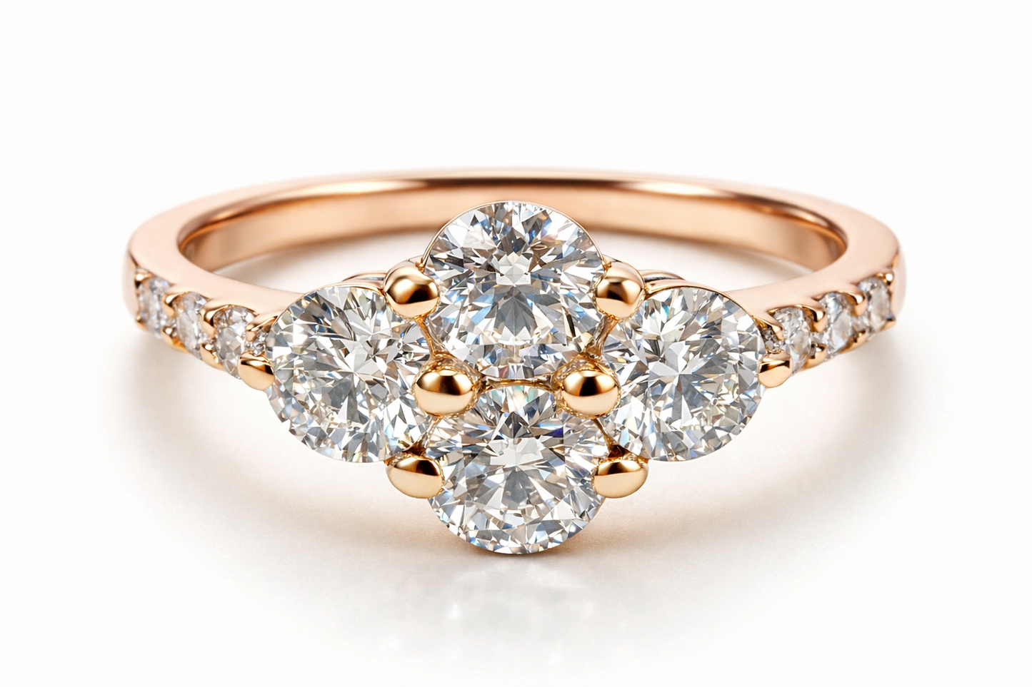 Eternal Bloom Four-Stone Diamond Cluster Ring, 1.02 CTW, K18 Rose Gold