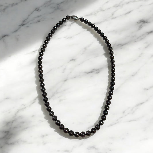 Elegant Black Akoya Pearl Strand Necklace High Luster