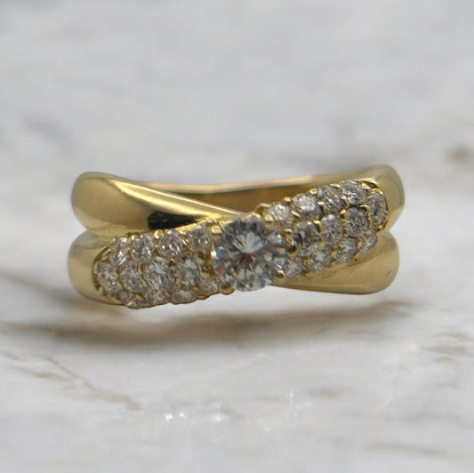 Estate 18K Gold Diamond Criss-Cross Ring