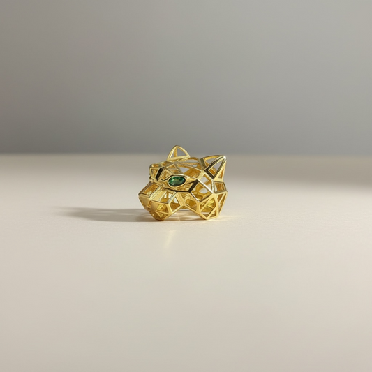 Estate 18K Gold Panther Ring with Emerald Eyes