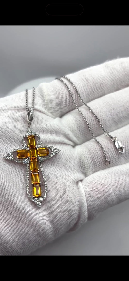 Piranesi Citrine Cross Necklace with Diamonds